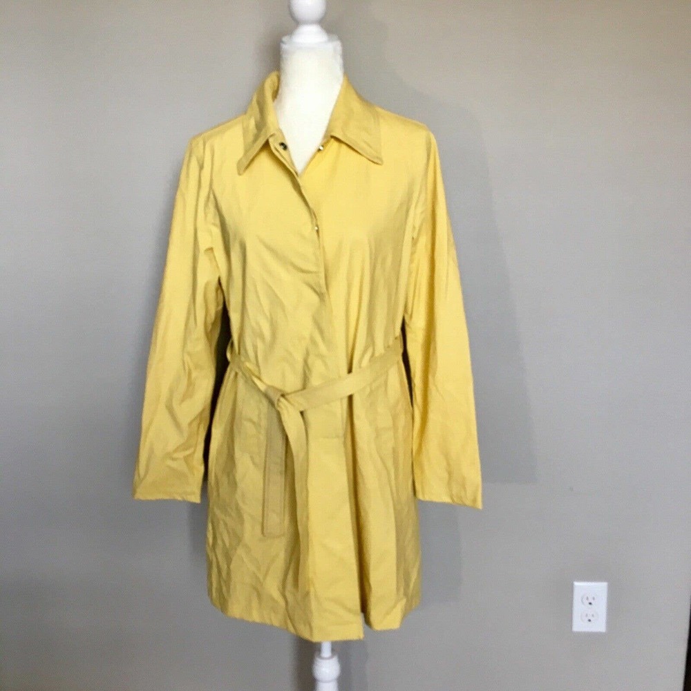 Paul Harris Design Small Yellow Rain Coat Midi Jacket Snap Front Collared Belted